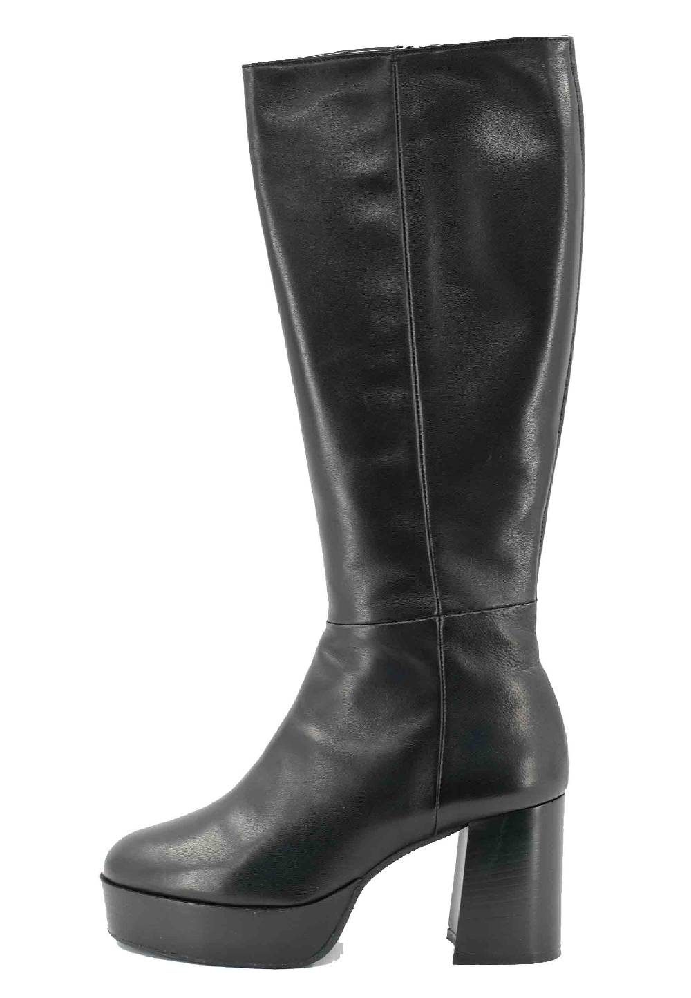 L'ARIANNA Stivali ST1557 in pelle nera con tacco e plateau Promozione Limitata
