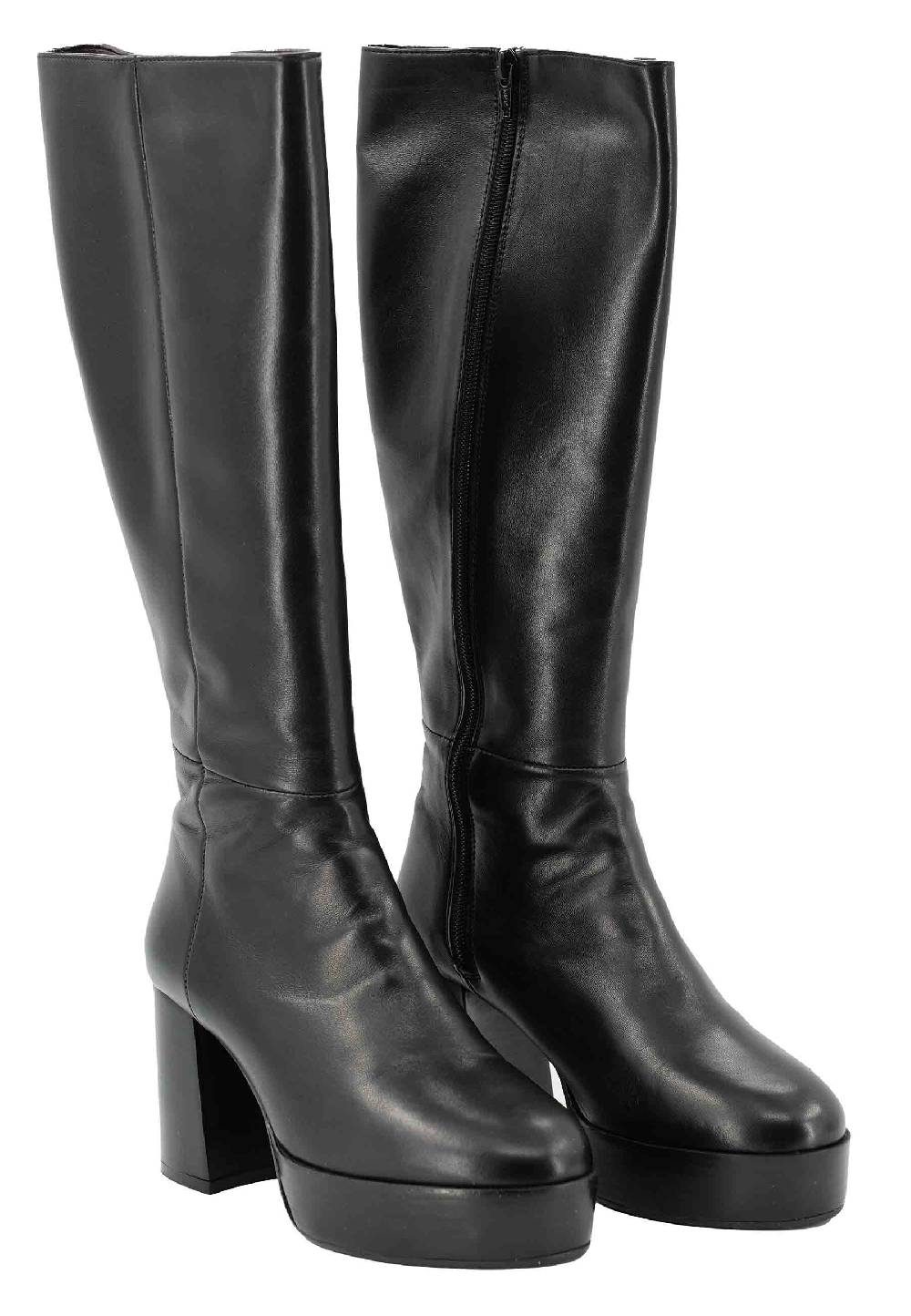 L'ARIANNA Stivali ST1557 in pelle nera con tacco e plateau Promozione Limitata