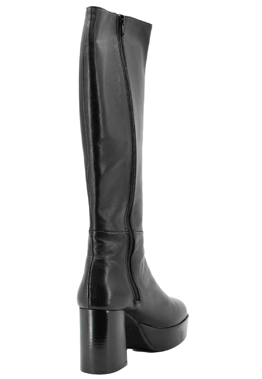 L'ARIANNA Stivali ST1557 in pelle nera con tacco e plateau Promozione Limitata