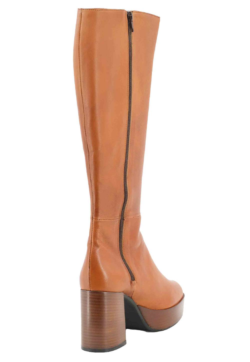 L'ARIANNA Stivali ST1557 in pelle cuoio con tacco e plateau Shopping Online