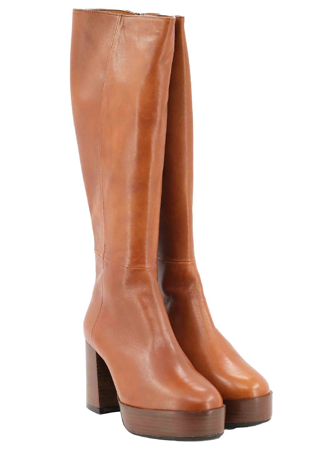 L'ARIANNA Stivali ST1557 in pelle cuoio con tacco e plateau Shopping Online