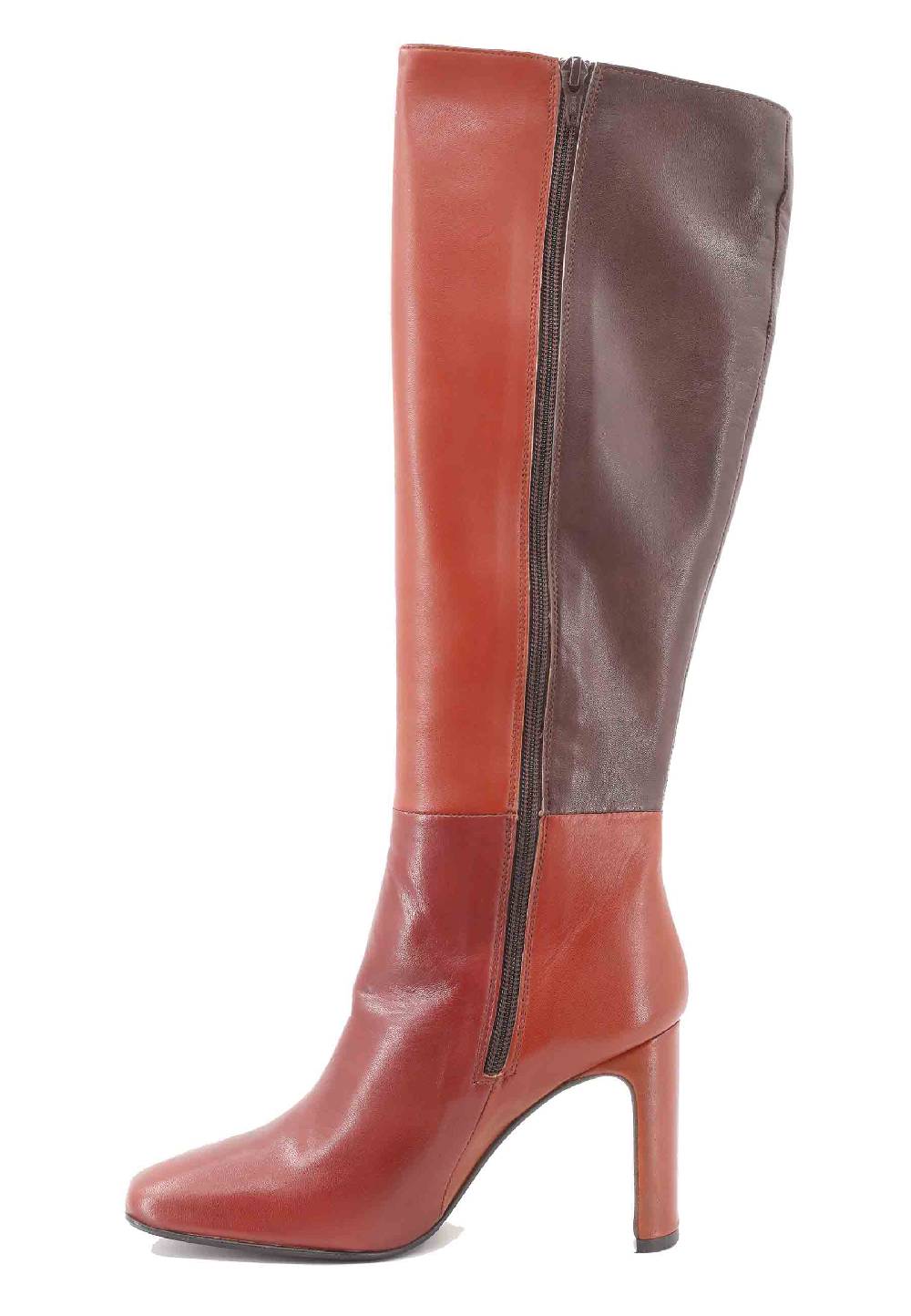 L'ARIANNA Stivali ST1300 patchwork in pelle cuoio e marrone con tacco alto Economico