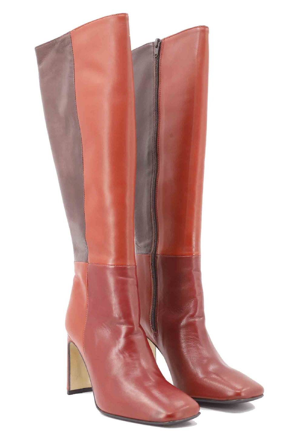 L'ARIANNA Stivali ST1300 patchwork in pelle cuoio e marrone con tacco alto Economico