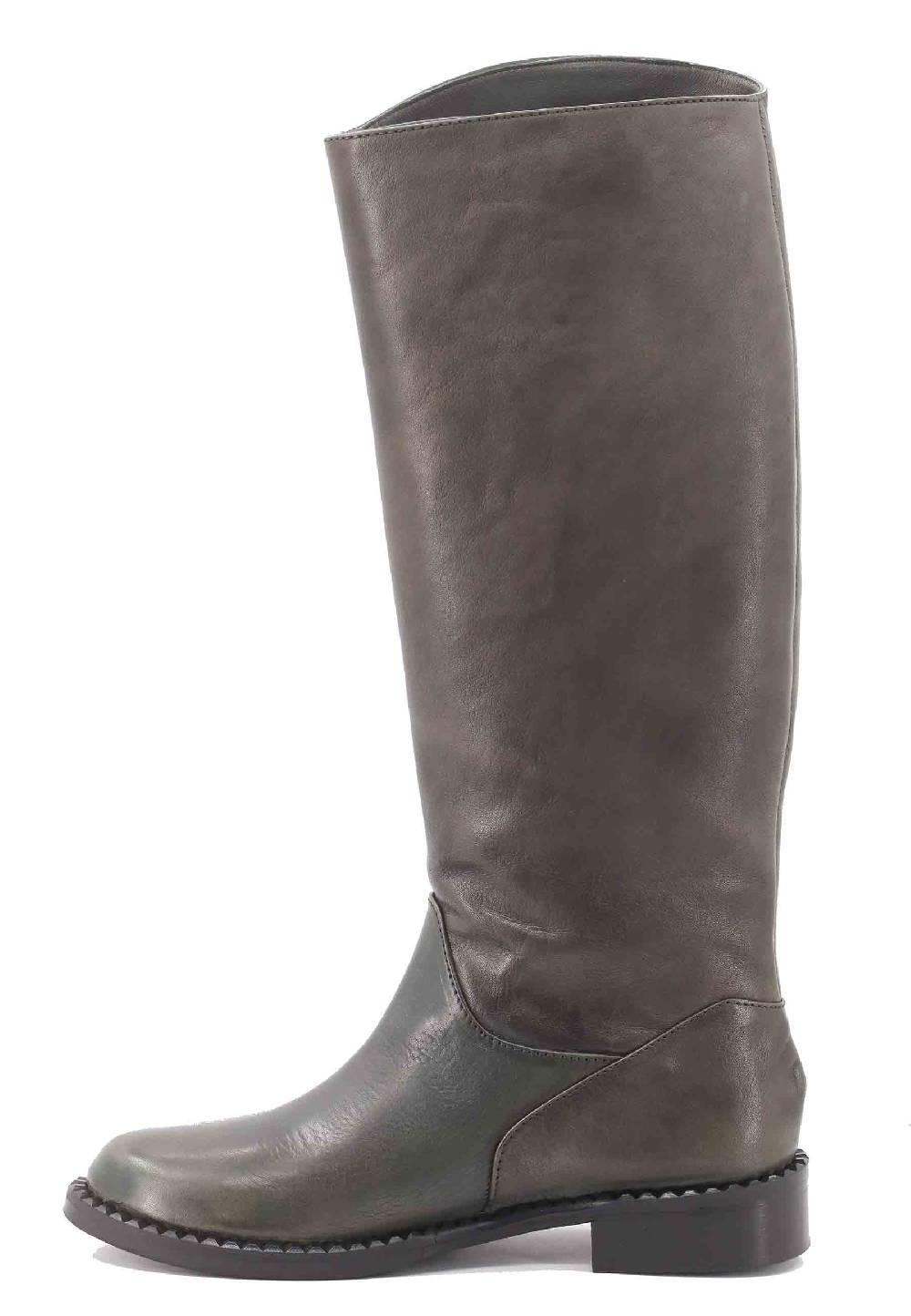 L'ARIANNA Stivali ST1458 a tubo in pelle vintage verde con tacco basso Outlet