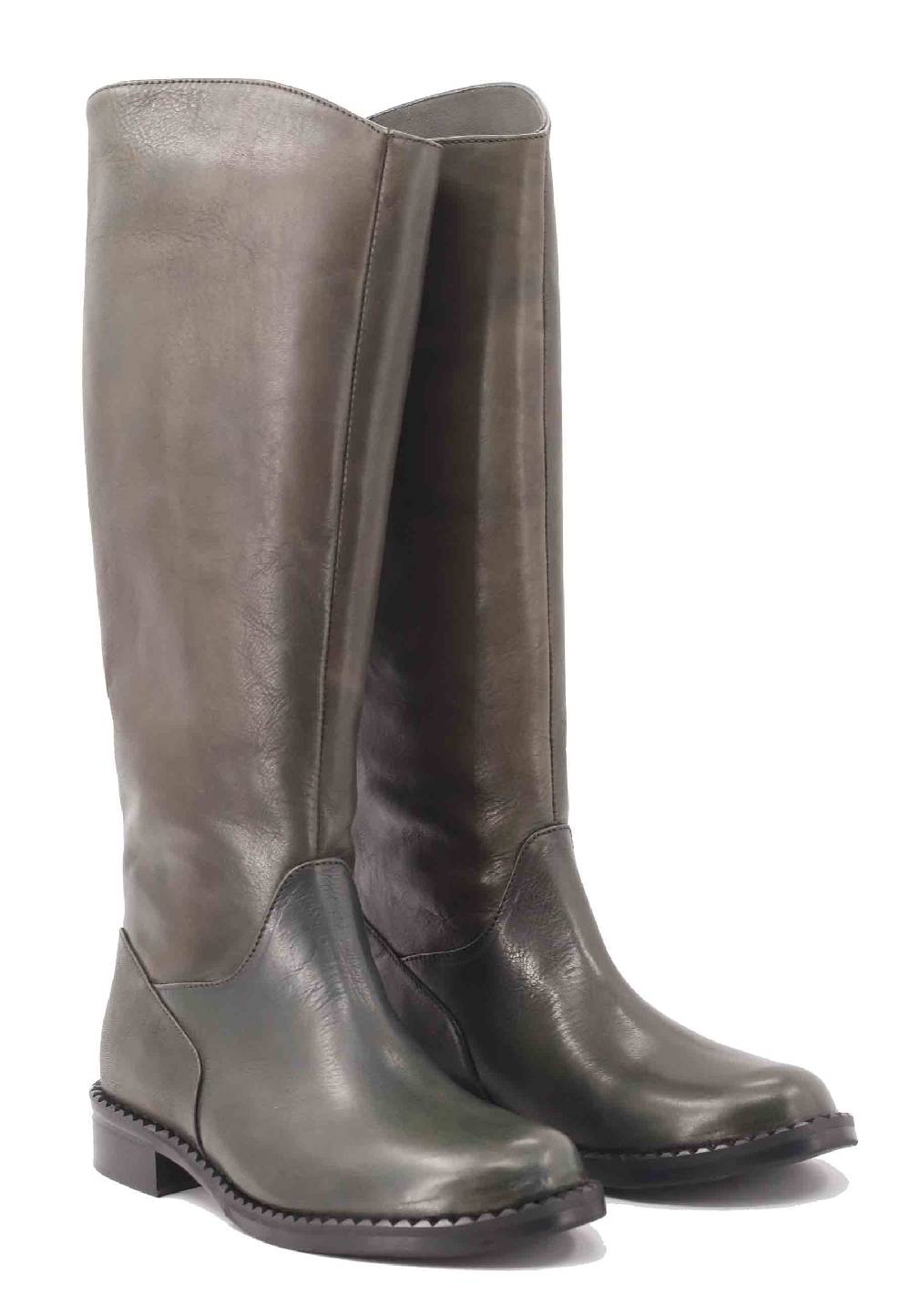 L'ARIANNA Stivali ST1458 a tubo in pelle vintage verde con tacco basso Outlet