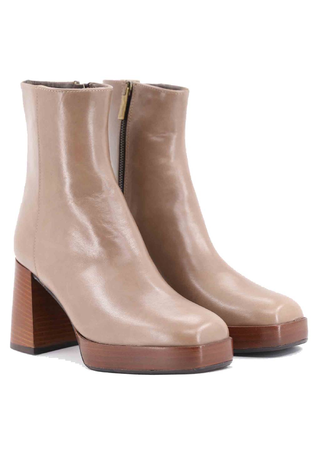 L'ARIANNA Stivaletti TR1665 in pelle taupe con tacco alto e plateau Saldi