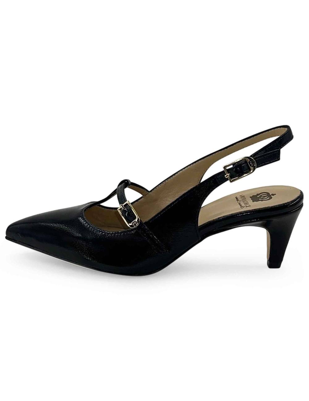 L'ARIANNA Decollete slingback CH1720 da donna in pelle color nero con cinturino Italia