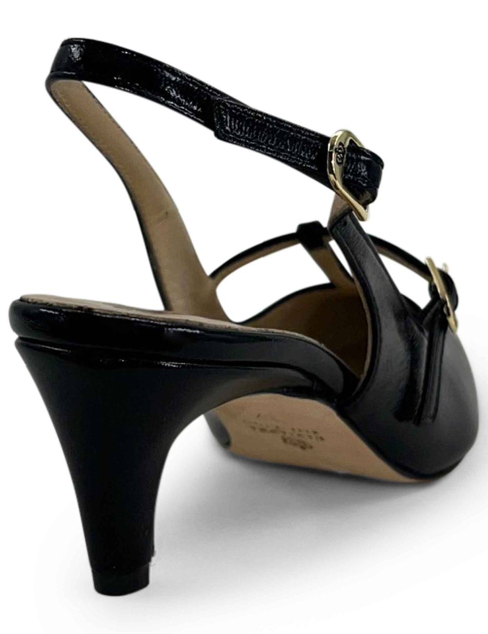 L'ARIANNA Decollete slingback CH1720 da donna in pelle color nero con cinturino Italia