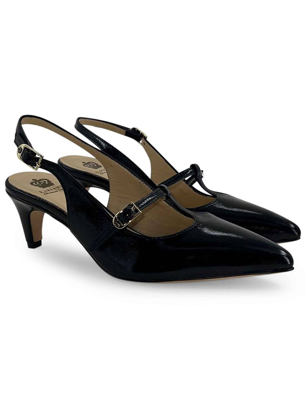 L'ARIANNA Decollete slingback CH1720 da donna in pelle color nero con cinturino Italia