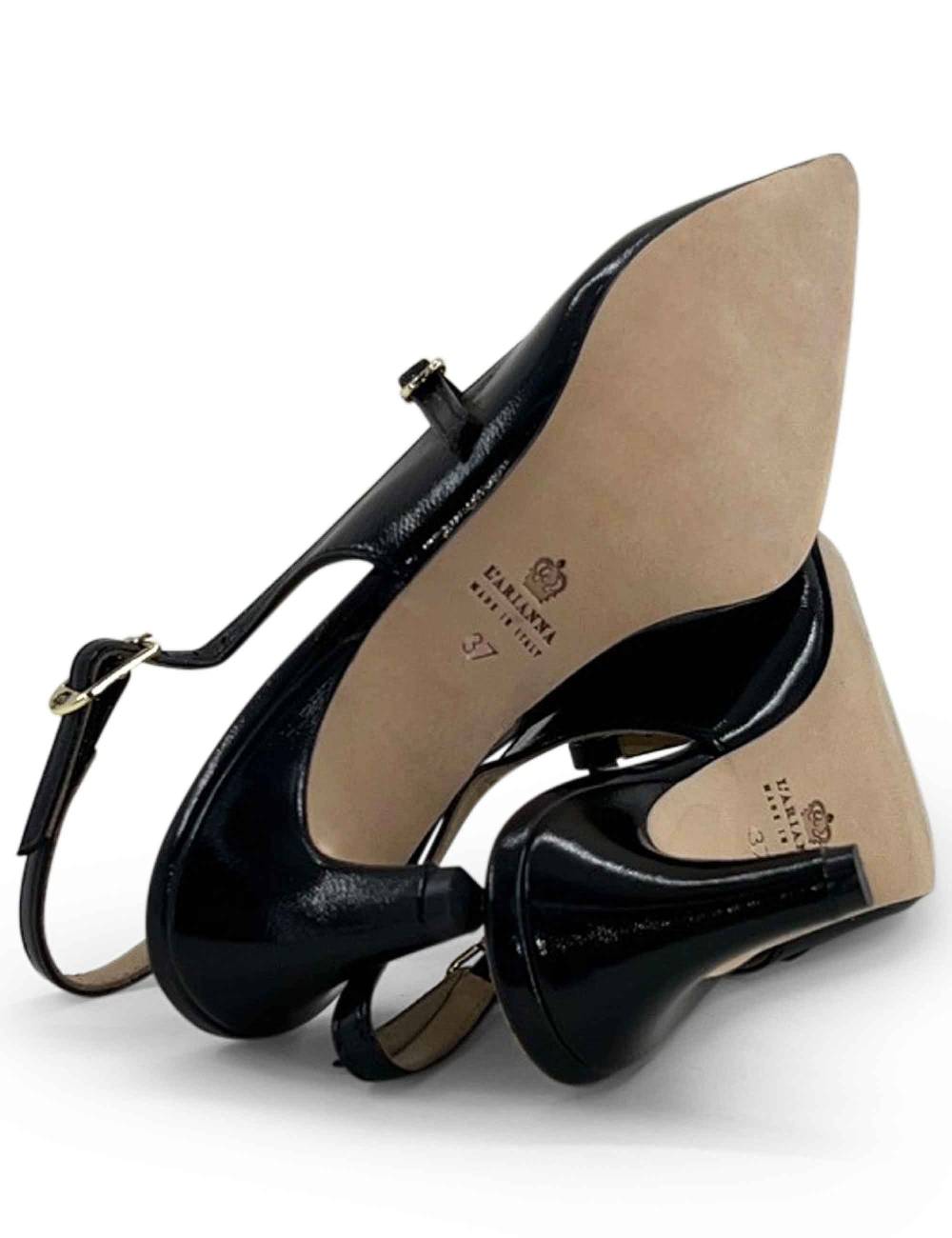 L'ARIANNA Decollete slingback CH1720 da donna in pelle color nero con cinturino Italia