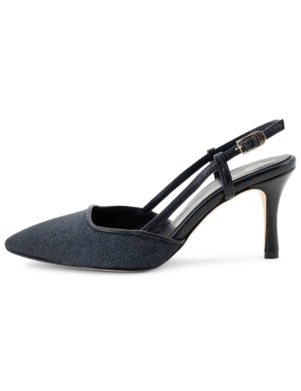 L'ARIANNA decollete slingback ch1725 in tessuto zena dark con cinturino e tacco in pelle nera Spedizione Gratuita