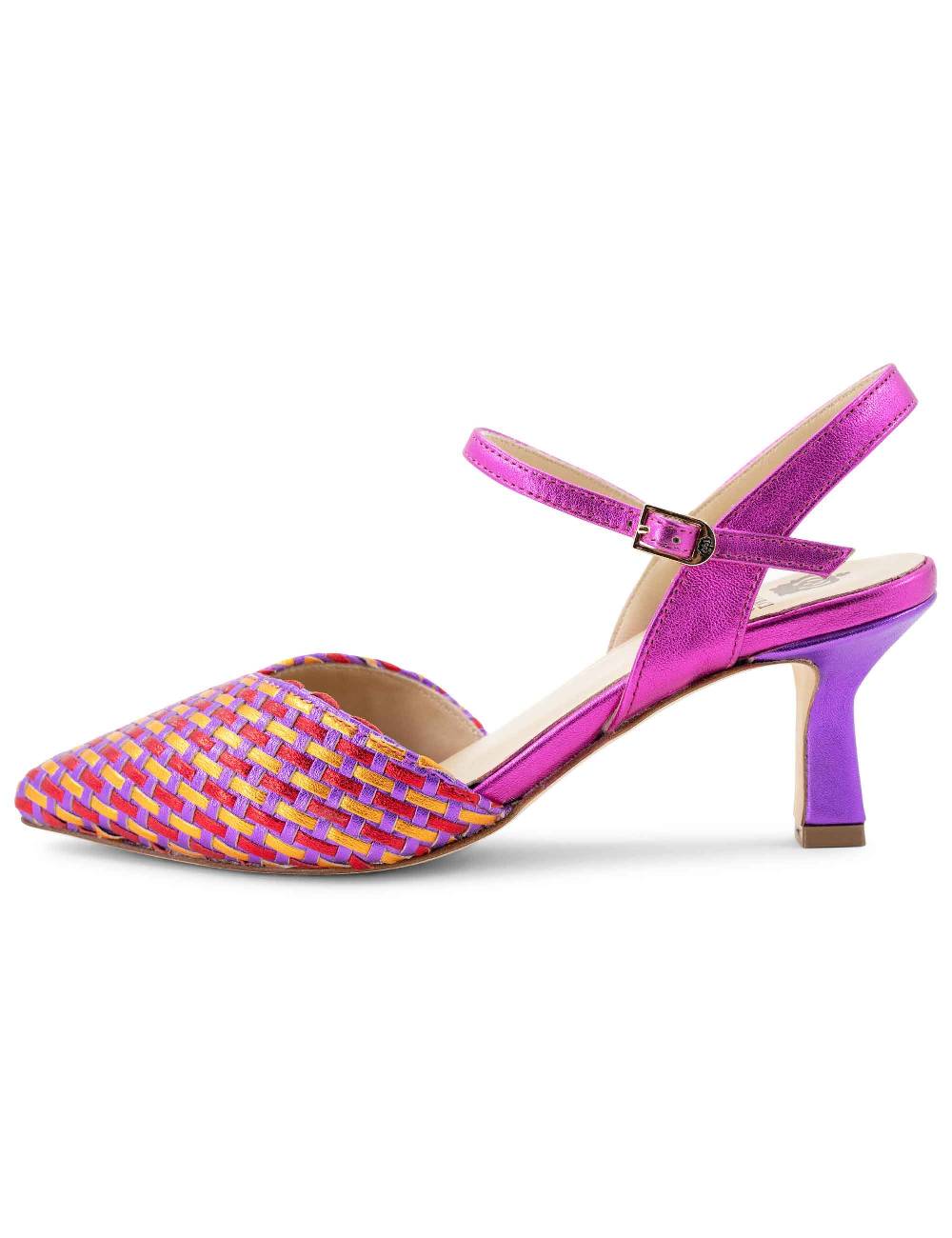 L'ARIANNA Decollete DE1540/rt da donna in pelle viola arancio e fucsia con cinturino alla caviglia Soddisfazione Garantita