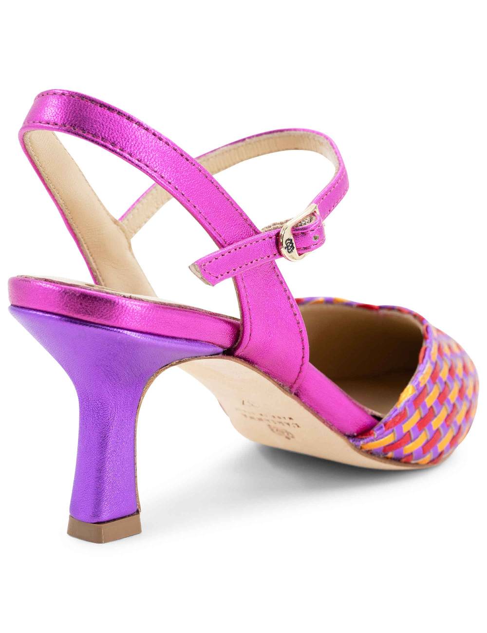 L'ARIANNA Decollete DE1540/rt da donna in pelle viola arancio e fucsia con cinturino alla caviglia Soddisfazione Garantita