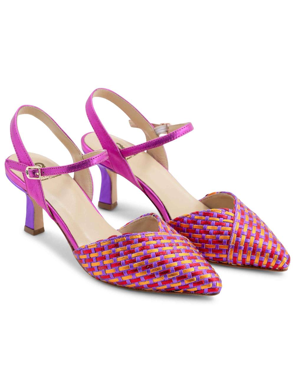L'ARIANNA Decollete DE1540/rt da donna in pelle viola arancio e fucsia con cinturino alla caviglia Soddisfazione Garantita