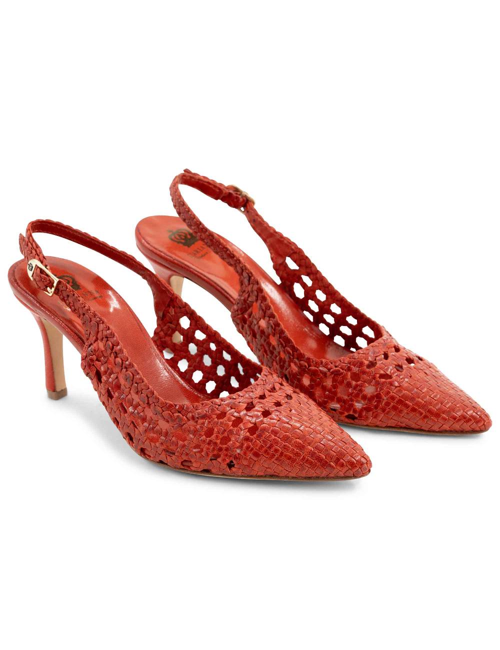 L'ARIANNA Decollete CH1619/RT slingback in pelle intrecciata ARANCIONE tacco alto Acquista Ora