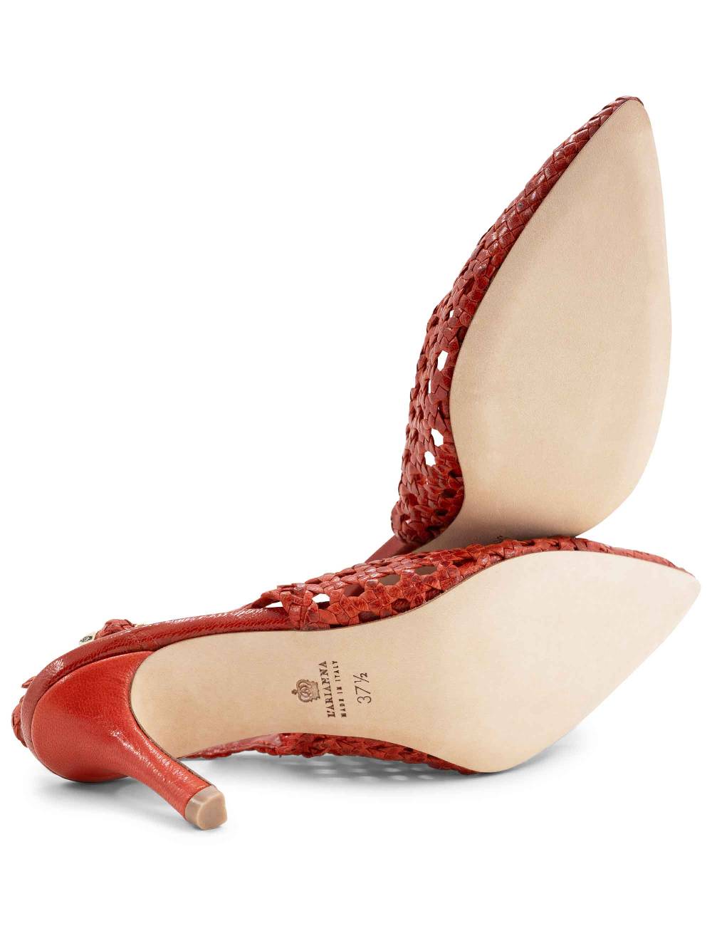 L'ARIANNA Decollete CH1619/RT slingback in pelle intrecciata ARANCIONE tacco alto Acquista Ora