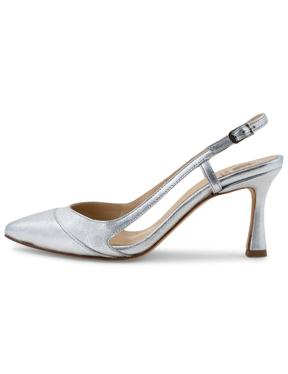 L'ARIANNA Decollete slingback ch1605/rt donna in pelle lamin argento con tacco alto l'arianna Consegna Veloce