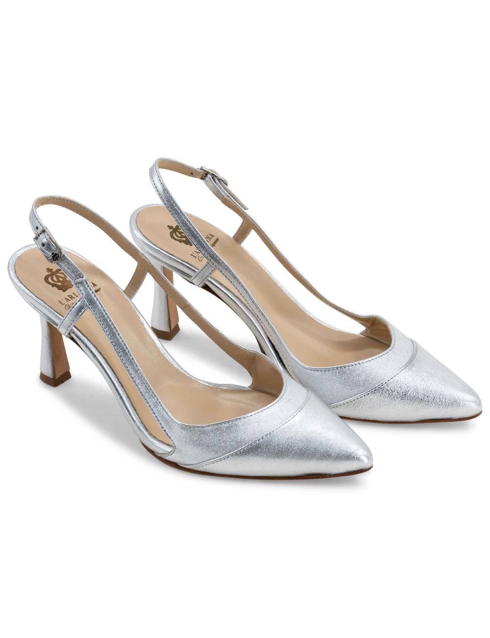 L'ARIANNA Decollete slingback ch1605/rt donna in pelle lamin argento con tacco alto l'arianna Consegna Veloce
