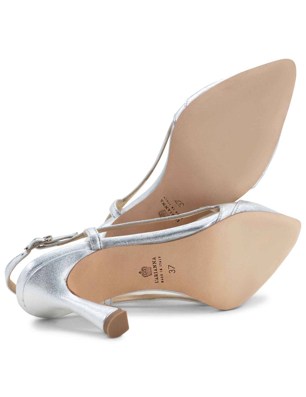 L'ARIANNA Decollete slingback ch1605/rt donna in pelle lamin argento con tacco alto l'arianna Consegna Veloce