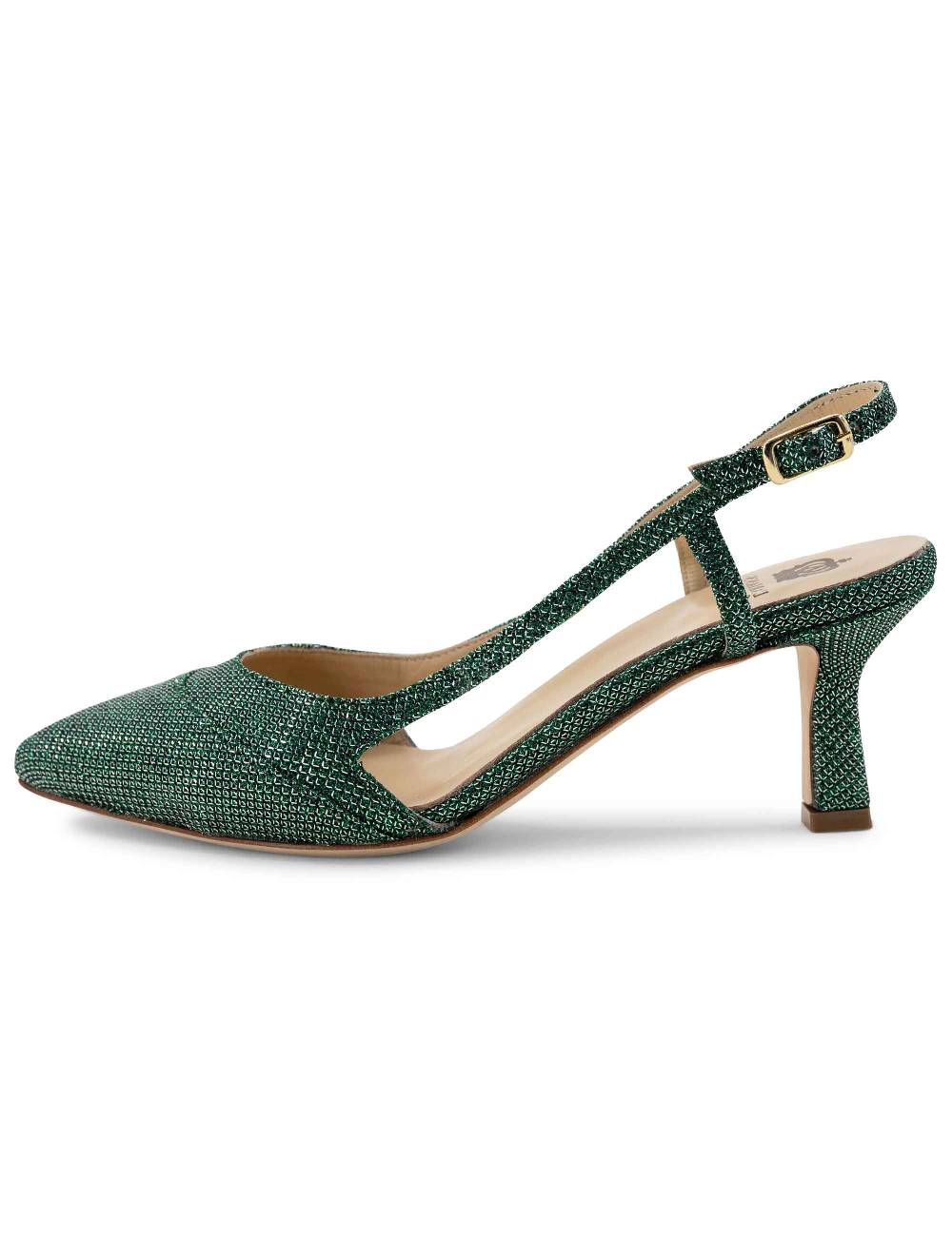 L'ARIANNA Decollete slingback ch1603/rt donna in tessuto luminor verde con tacco medio l'arianna Affare Del Giorno