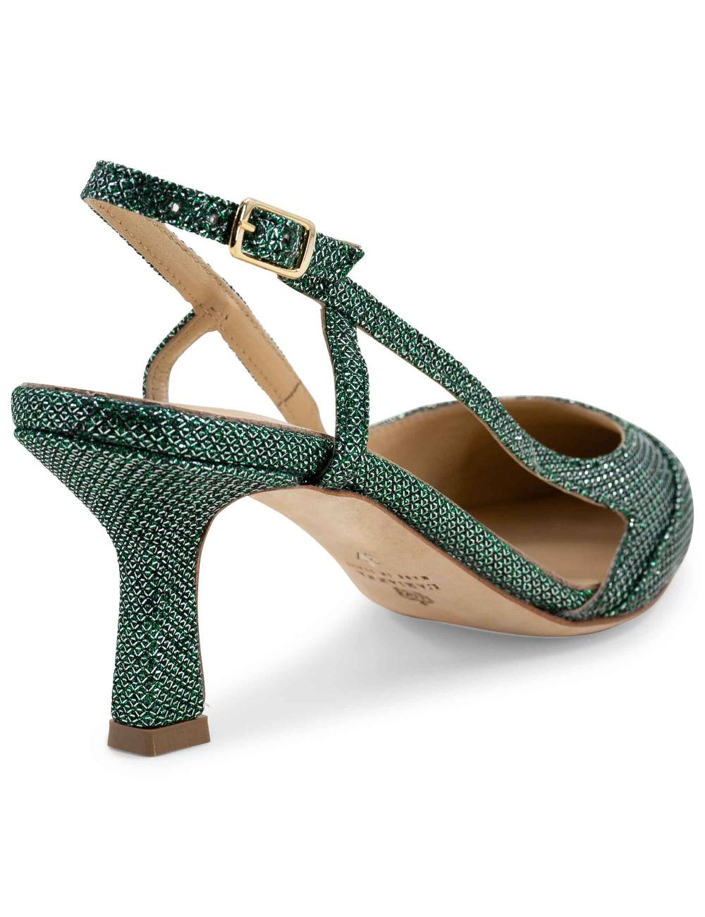 L'ARIANNA Decollete slingback ch1603/rt donna in tessuto luminor verde con tacco medio l'arianna Affare Del Giorno