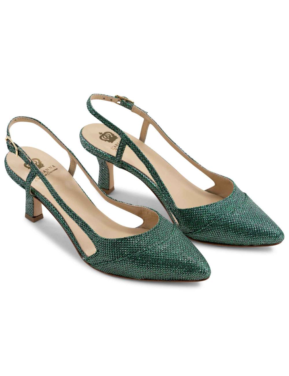 L'ARIANNA Decollete slingback ch1603/rt donna in tessuto luminor verde con tacco medio l'arianna Affare Del Giorno