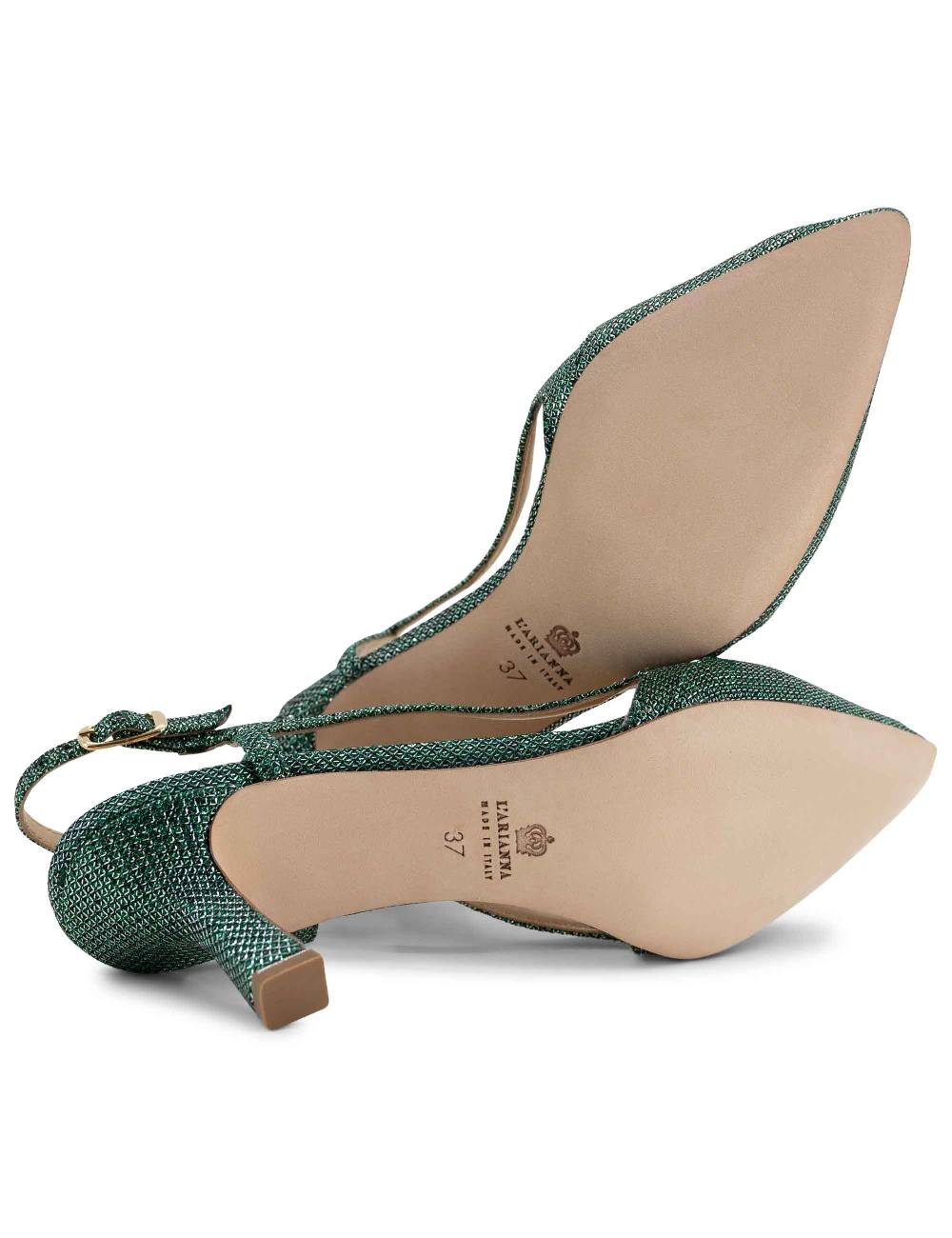 L'ARIANNA Decollete slingback ch1603/rt donna in tessuto luminor verde con tacco medio l'arianna Affare Del Giorno