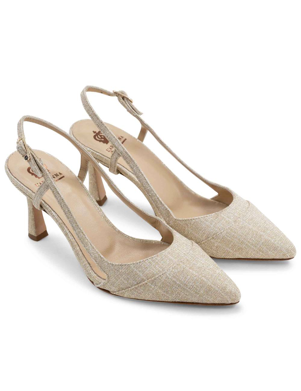 L'ARIANNA Decollete slingback ch1605/rt donna in tessuto sirio platino tacco alto l'arianna Prezzo Ridotto