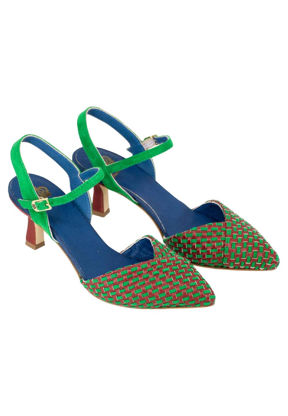L'ARIANNA Decollete DE1540/rt da donna in camoscio mattone e verde con cinturino alla caviglia Sottocosto