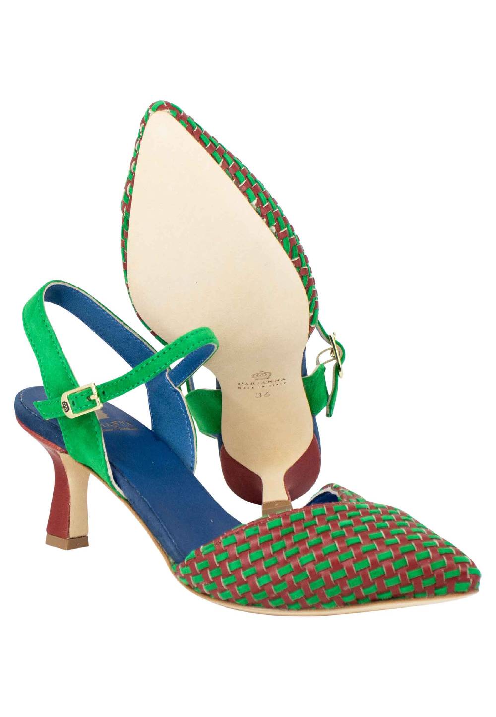 L'ARIANNA Decollete DE1540/rt da donna in camoscio mattone e verde con cinturino alla caviglia Sottocosto