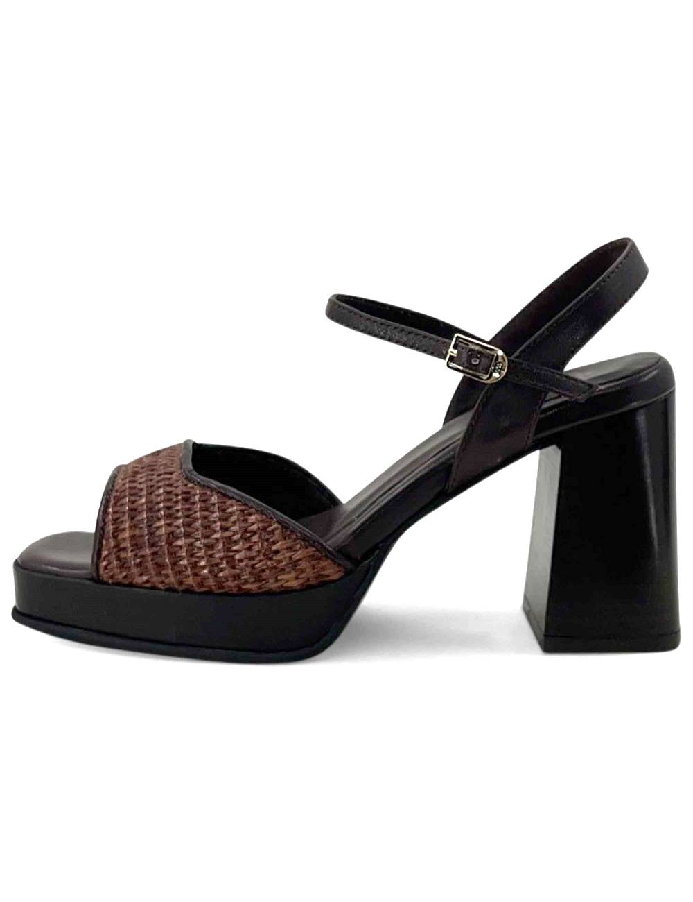 L'ARIANNA sandali ds1738/c in pitti moro con plateu e cinturino in pelle alla caviglia Offerta