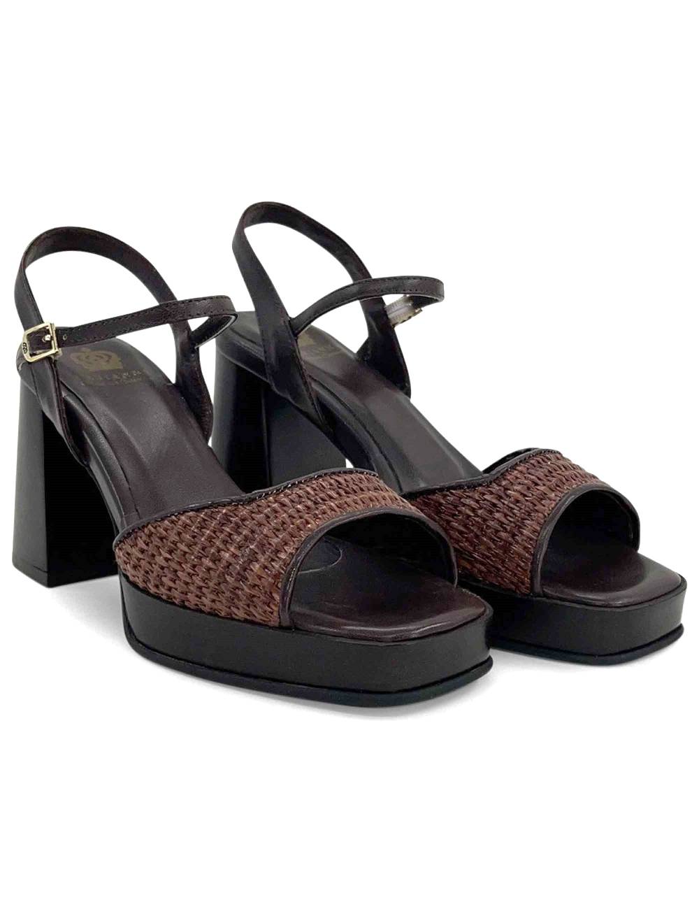 L'ARIANNA sandali ds1738/c in pitti moro con plateu e cinturino in pelle alla caviglia Offerta