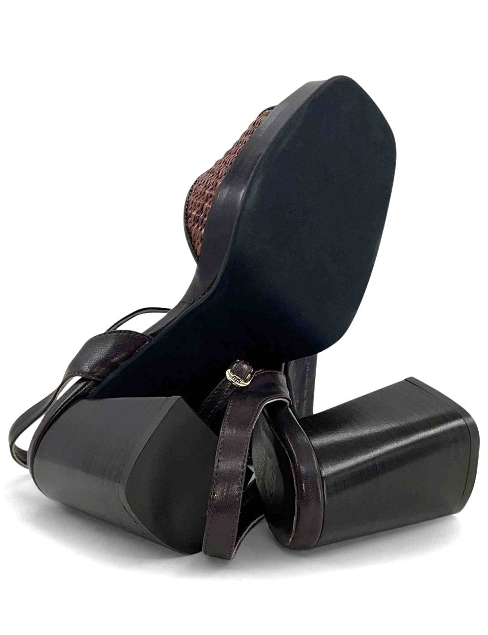 L'ARIANNA sandali ds1738/c in pitti moro con plateu e cinturino in pelle alla caviglia Offerta