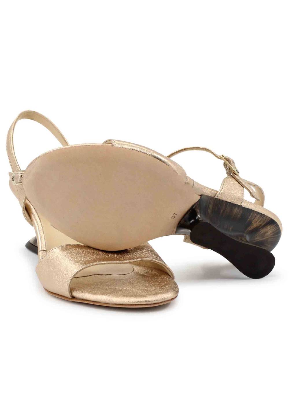 L'ARIANNA Sandali donna in pelle laminata nude con zeppa bassa Saldi