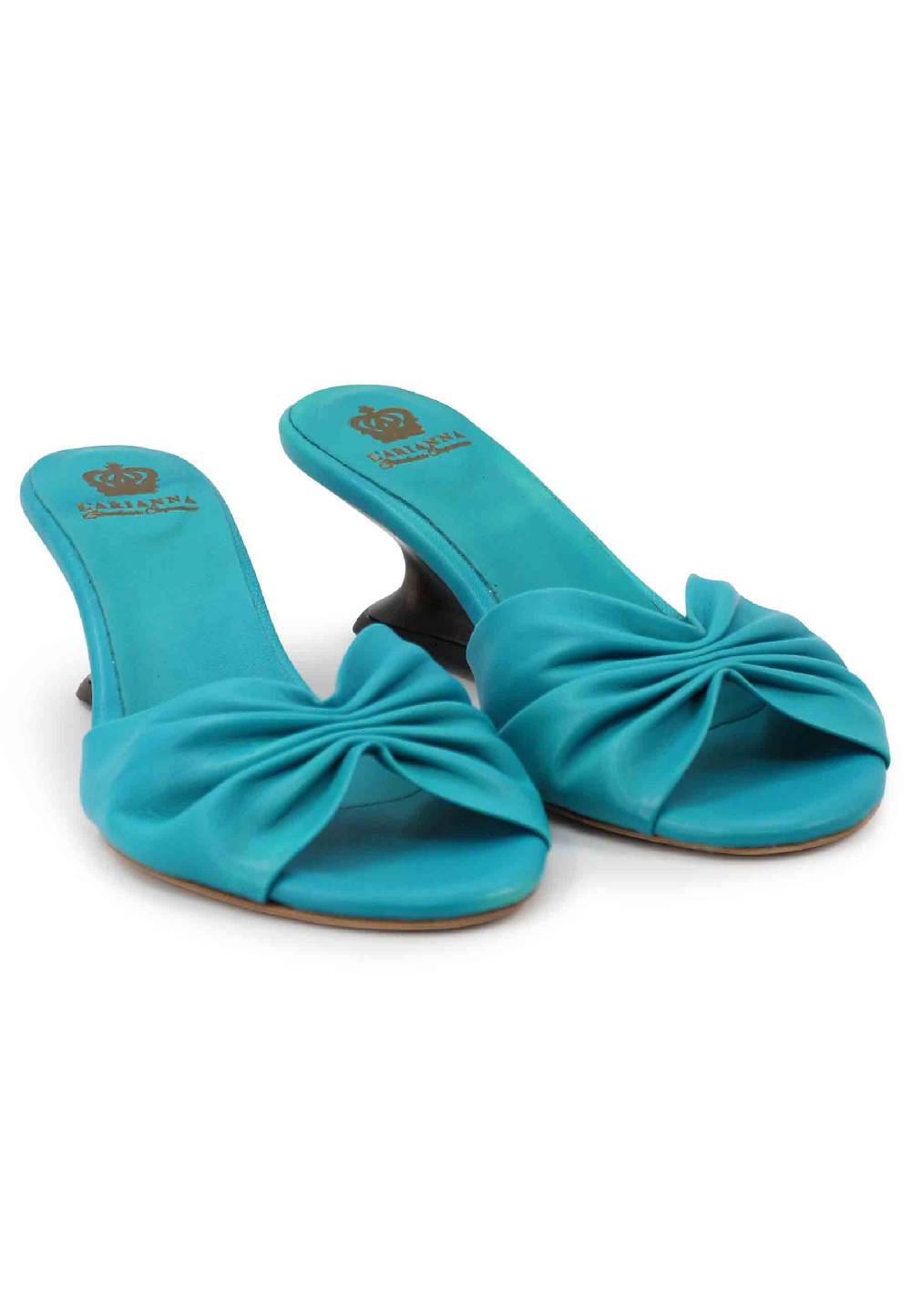 L'ARIANNA Sandali donna in pelle azzurra con zeppa bassa Offerte
