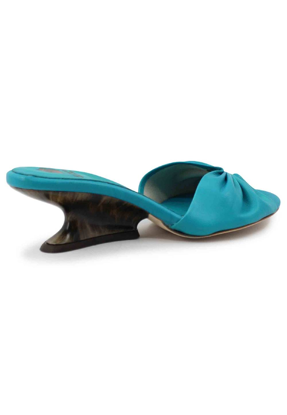 L'ARIANNA Sandali donna in pelle azzurra con zeppa bassa Offerte
