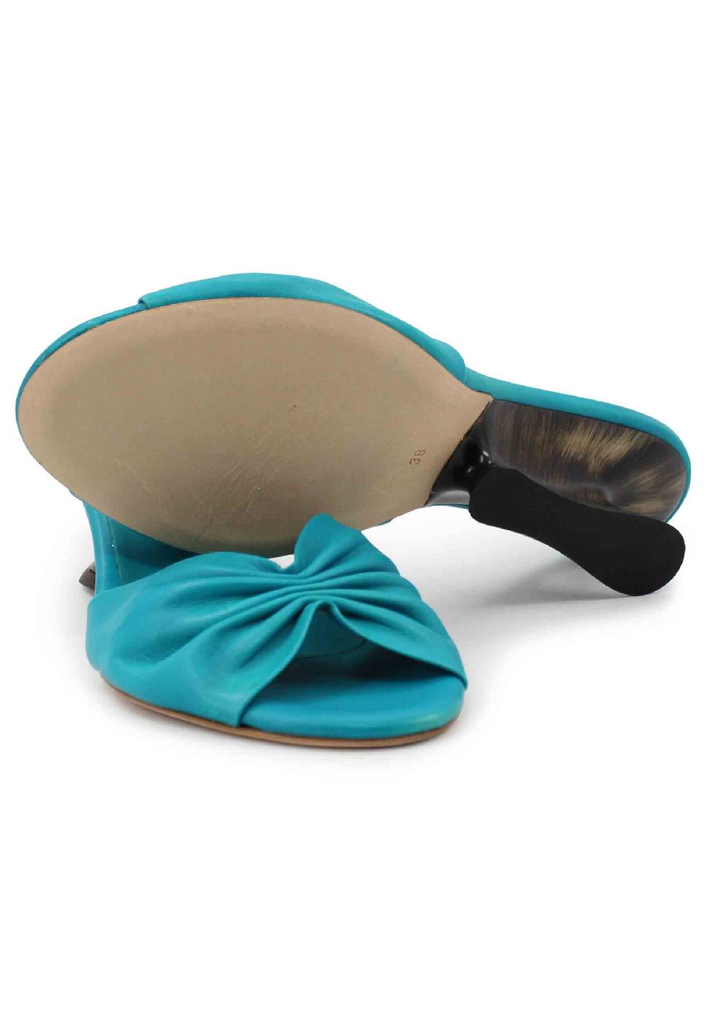 L'ARIANNA Sandali donna in pelle azzurra con zeppa bassa Offerte
