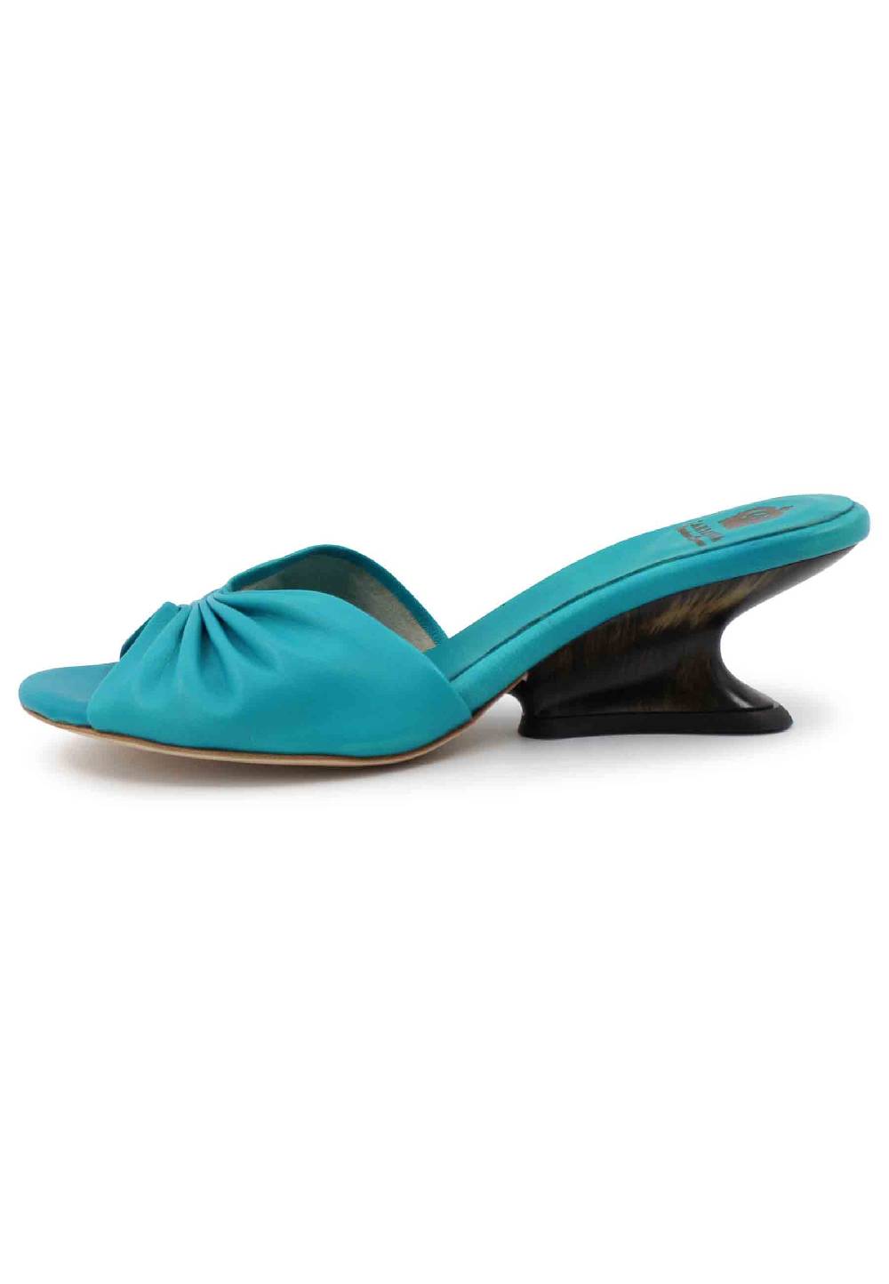 L'ARIANNA Sandali donna in pelle azzurra con zeppa bassa Offerte