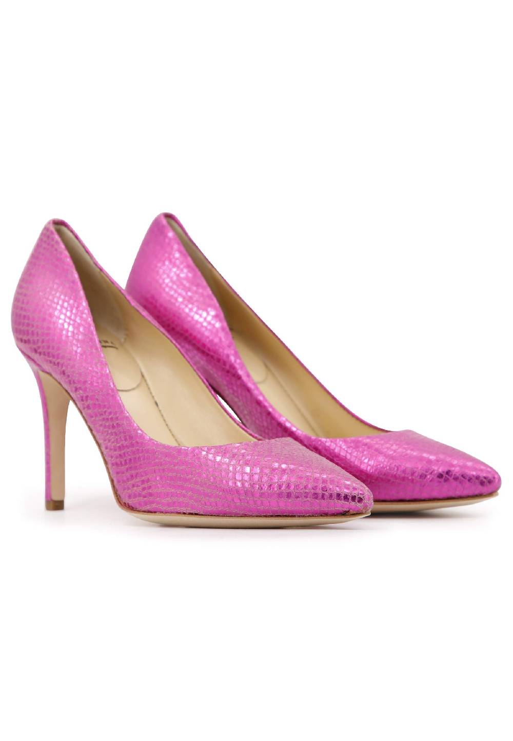 L'ARIANNA Decollete donna in pelle stampata laminata fuxia con tacco alto Hotsell