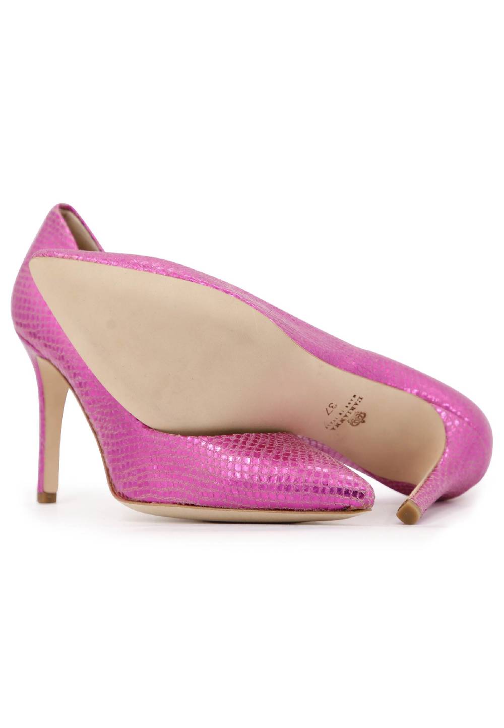 L'ARIANNA Decollete donna in pelle stampata laminata fuxia con tacco alto Hotsell