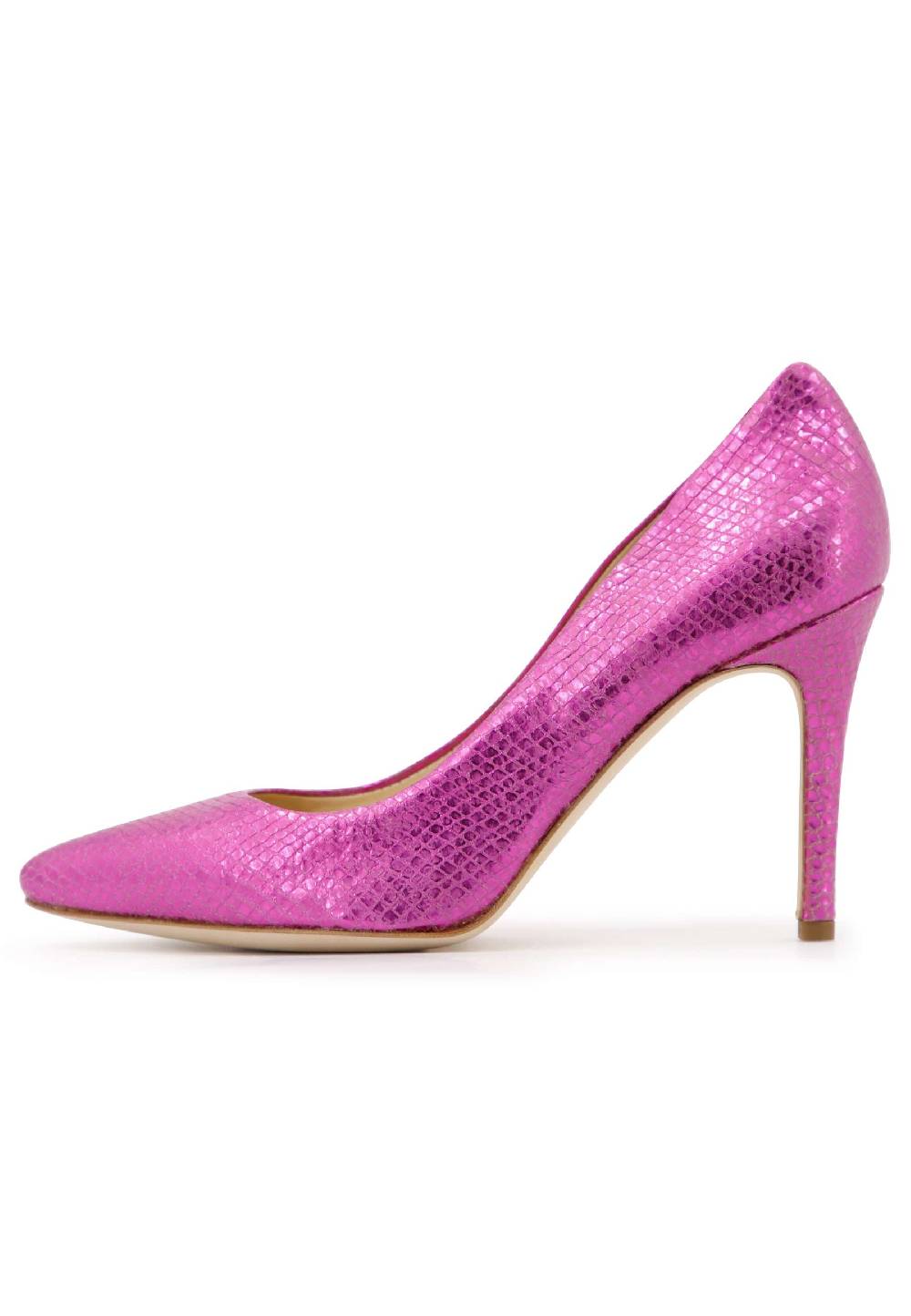 L'ARIANNA Decollete donna in pelle stampata laminata fuxia con tacco alto Hotsell