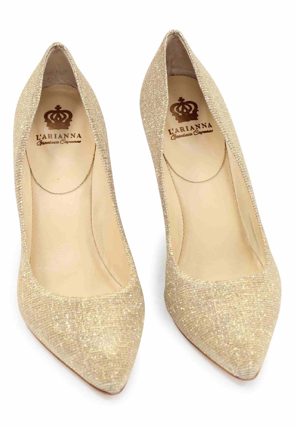 L'ARIANNA Decollete DE1002/RT in tessuto lux oro con tacco alto Vendita Calda