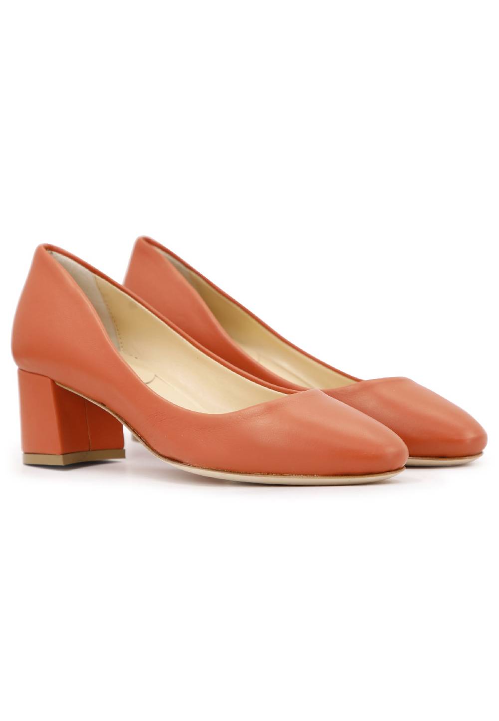 L'ARIANNA Decollete donna in pelle arancio con tacco basso e punta tonda Vendita Economica