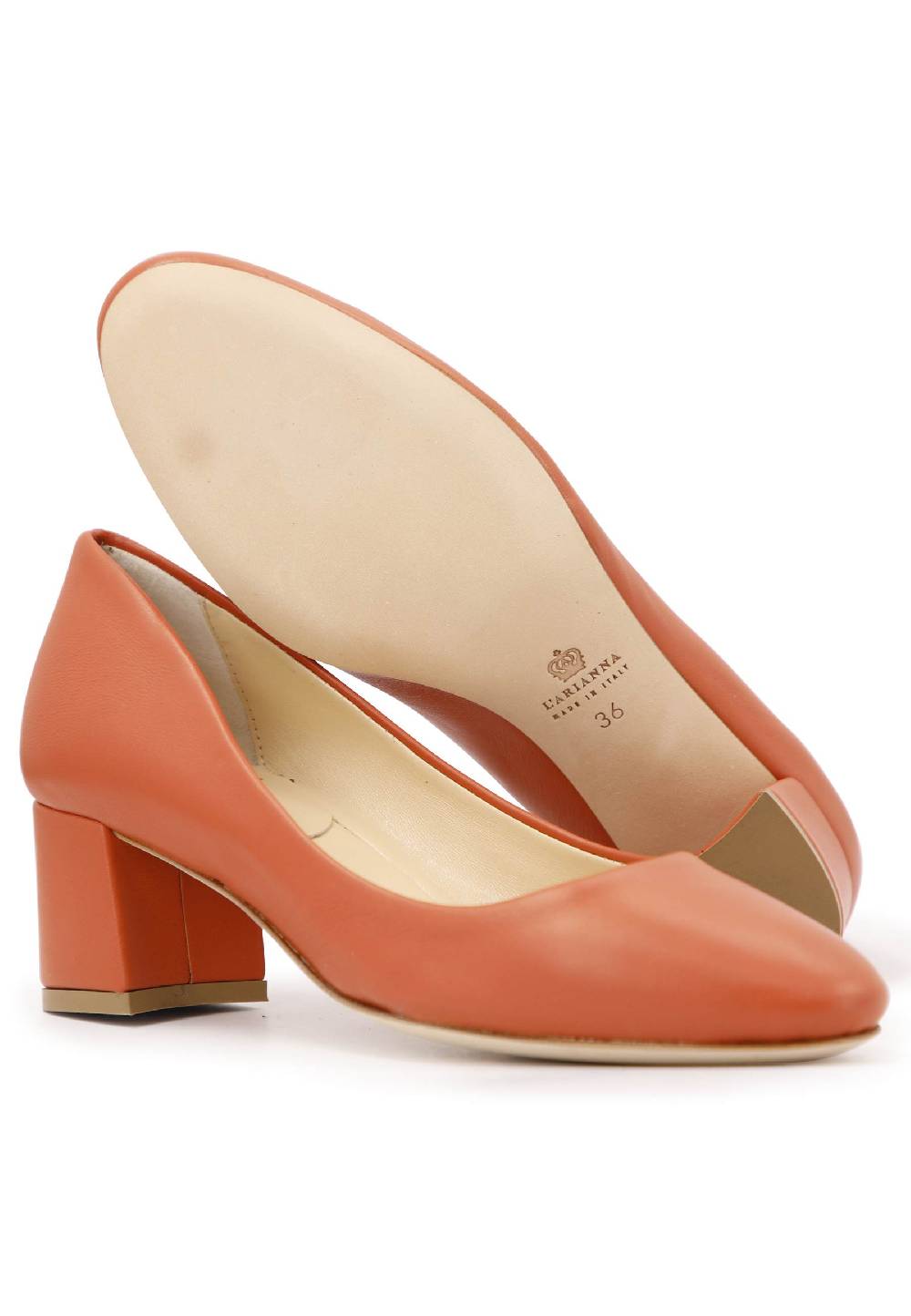 L'ARIANNA Decollete donna in pelle arancio con tacco basso e punta tonda Vendita Economica