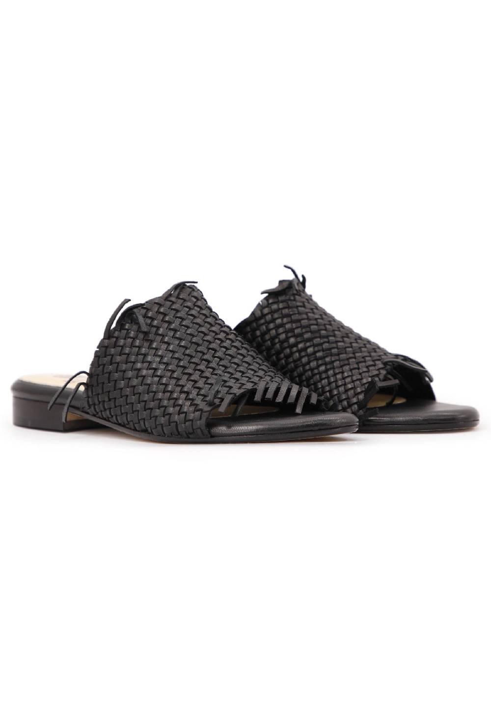 L'ARIANNA Sandali bassi donna in pelle intrecciata nera Vendite Flash
