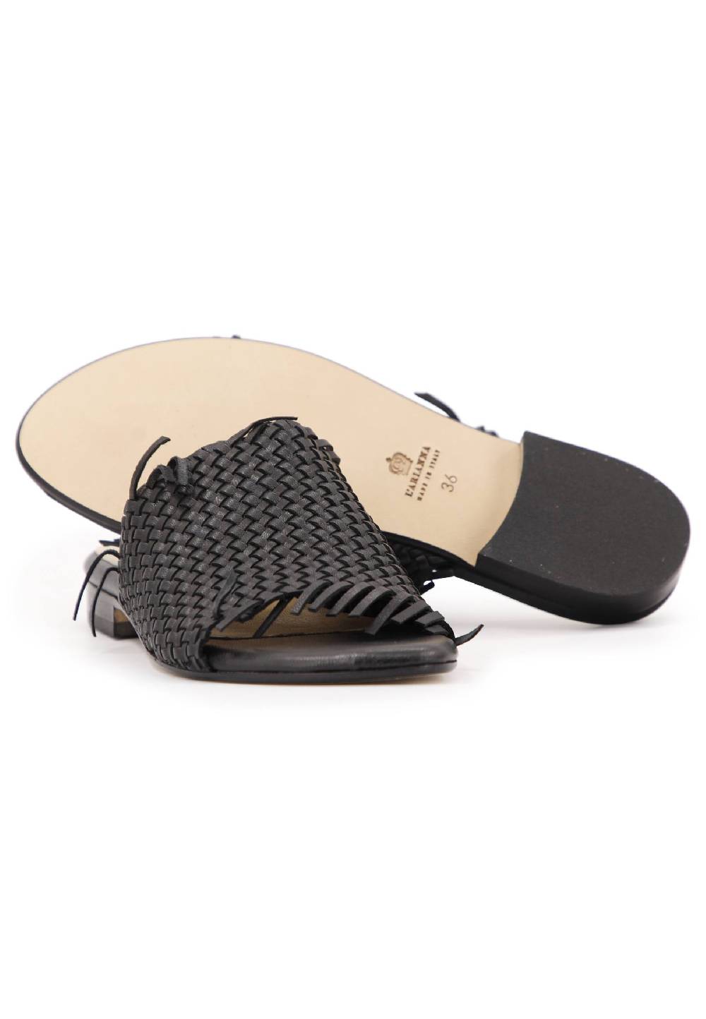 L'ARIANNA Sandali bassi donna in pelle intrecciata nera Vendite Flash