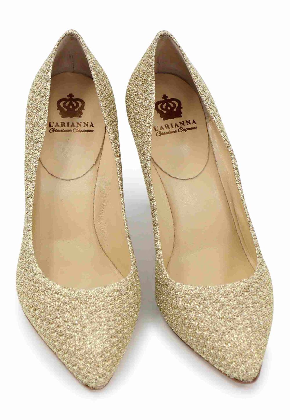 L'ARIANNA Decollete DE1002/RT in tessuto tolosa oro con tacco alto Negozio