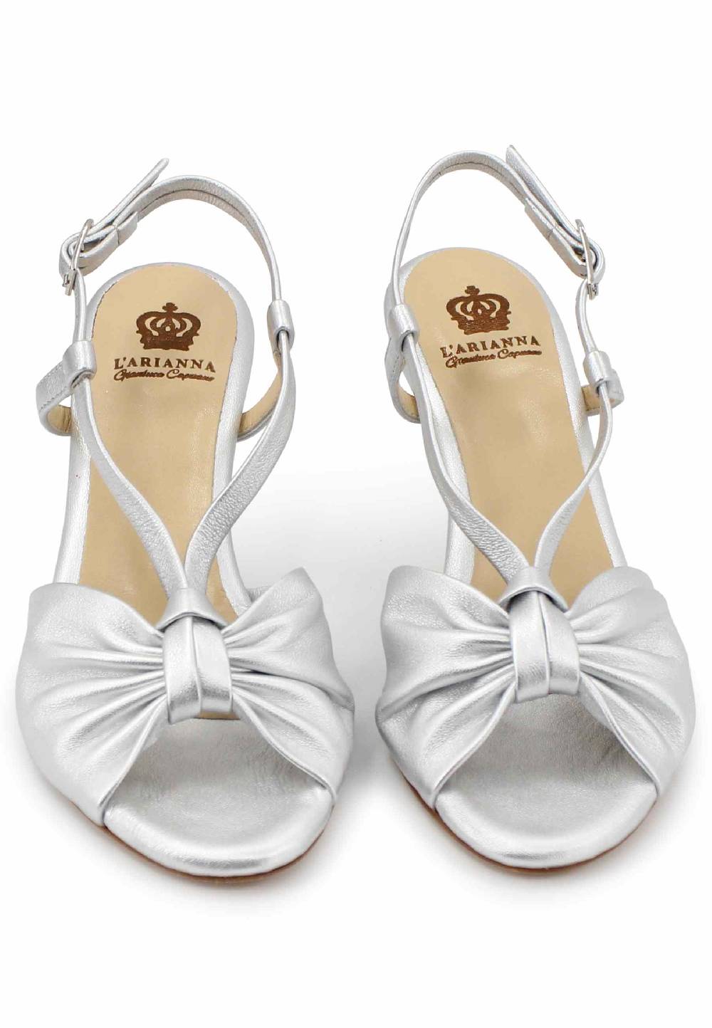 L'ARIANNA Sandali slingback donna in pelle argento con suola in cuoio Negozio online di fabbrica