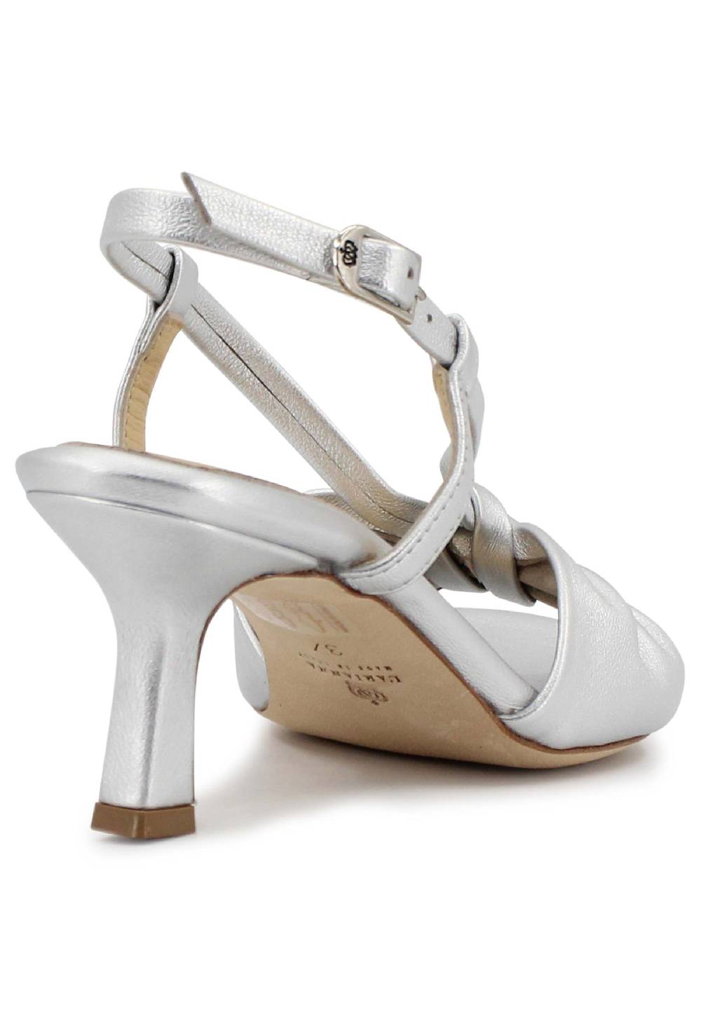 L'ARIANNA Sandali slingback donna in pelle argento con suola in cuoio Negozio online di fabbrica