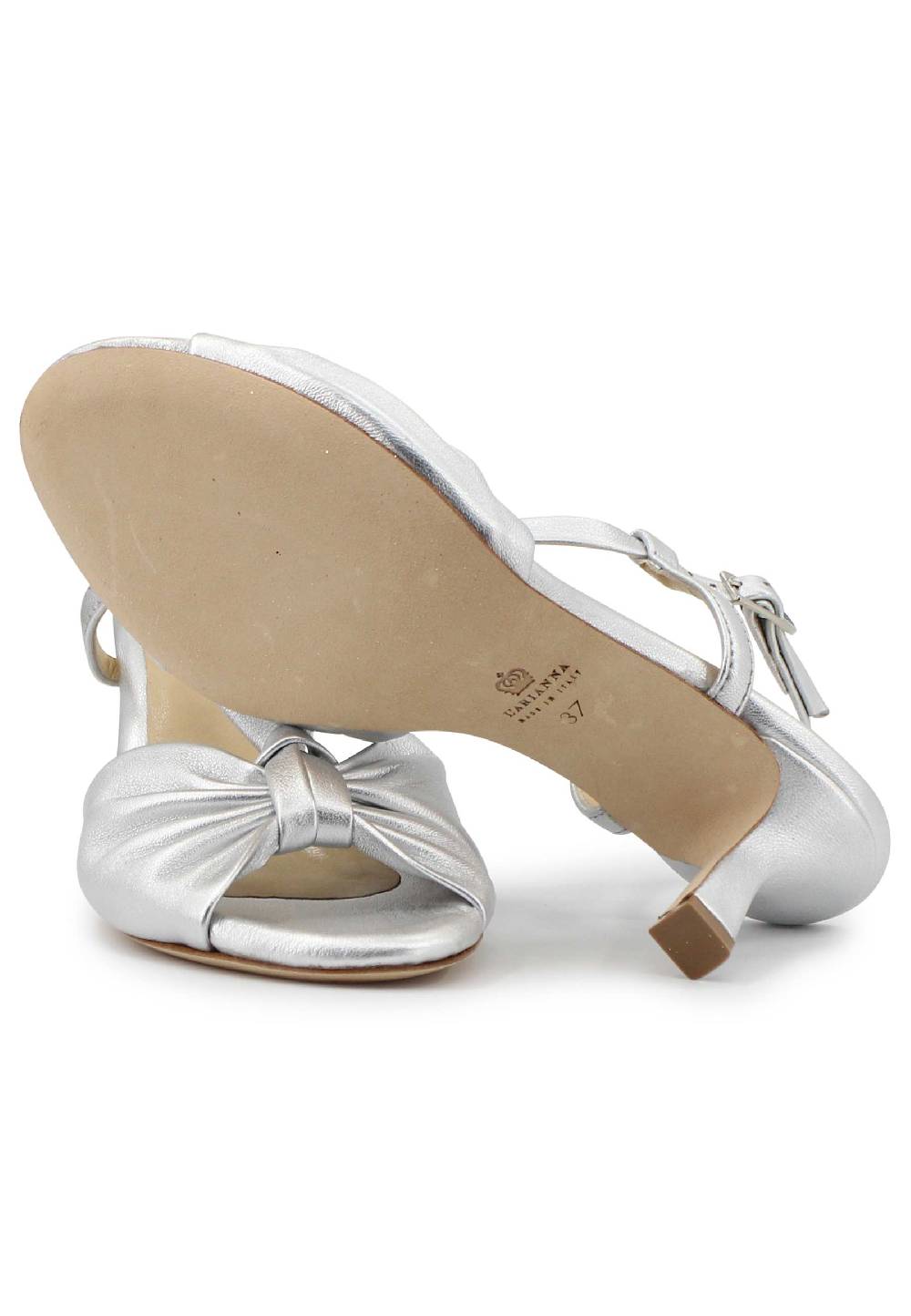 L'ARIANNA Sandali slingback donna in pelle argento con suola in cuoio Negozio online di fabbrica